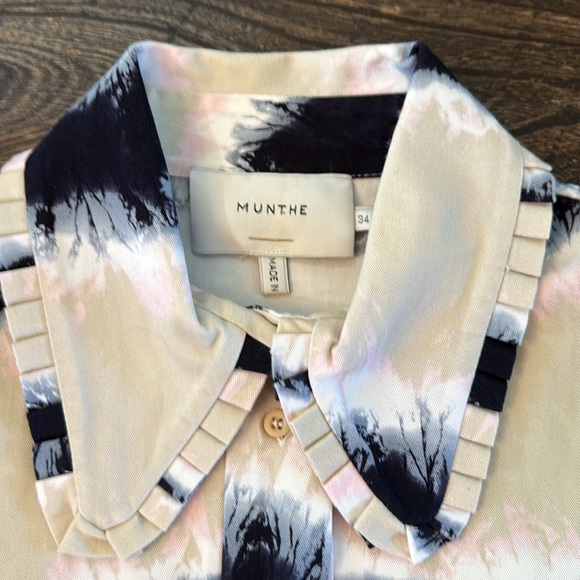 Munthe Tresco Tie Dye Button Down Shirt Sand Navy Pink Size 2 / 34 EUC - Picture 8 of 13